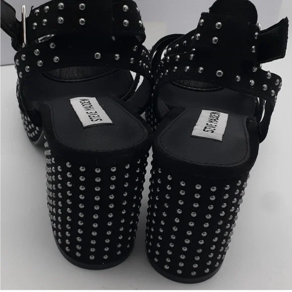 Steve Madden Rosa Studded Black Platform Suede Sandal Heel - Picture 4 of 7